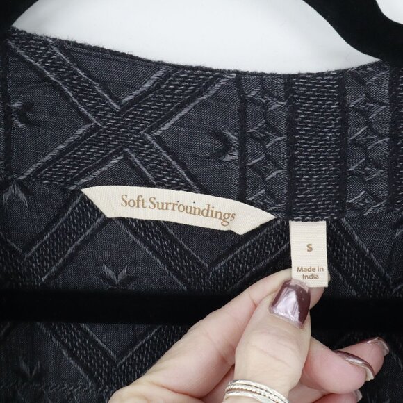 Soft Surroundings Linen Cardigan Womens S Black‎ Tribal Boho Grannycore Eclectic - Picture 3 of 16